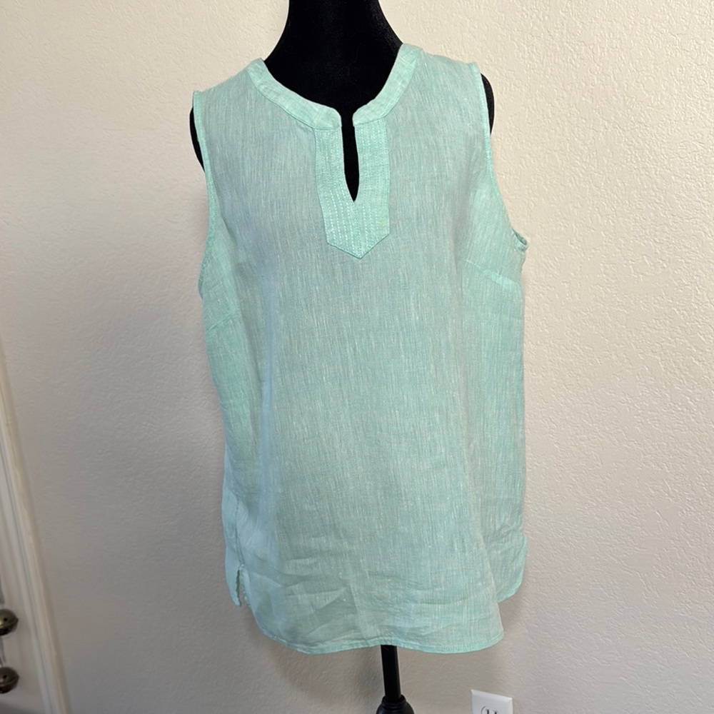 Talbot’sTeal/Mint Sleeveless Women's LinenTop Lg